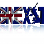 Brexit text with British and Eu flags illustration