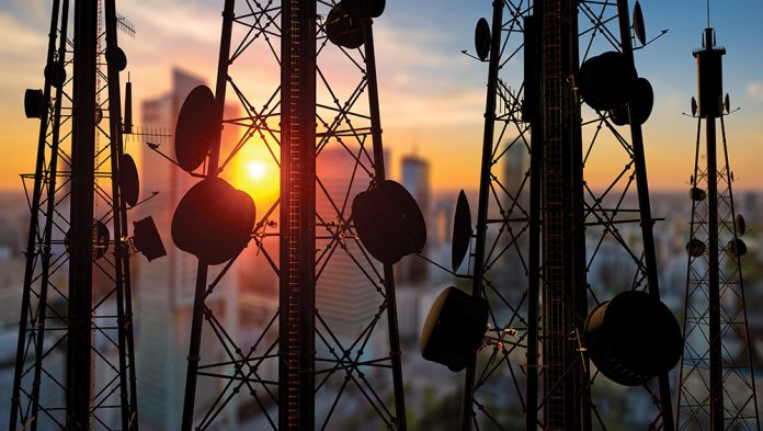 telecommunication towers with antennas