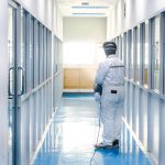 coronavirus covid 19 infected patient in quarantine room. The co