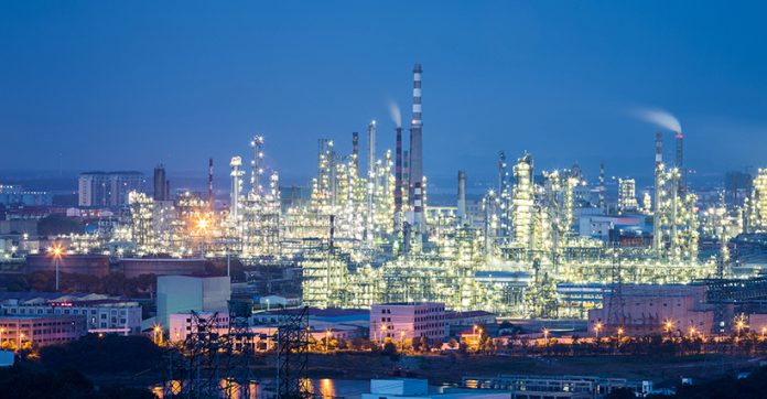 night view of petrochemical plant