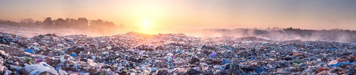 Sunrise Sun above the ocean of garbage