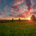 Wind turbines at the sunset