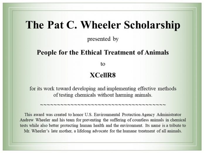 Pat C Wheeler scholarship award from PETA