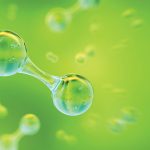 Green Hydrogen H2 gas molecule. Production of green hydrogen ene