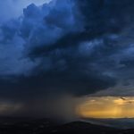 Flying into the Perfect Storm at sunset, Braga, Portugal.