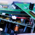 electronic PCB garbage as background from recycle industry and old consumer devices