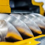 Cross section of the air compressor. Rotor of air screw compressor.