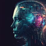 Artificial intelligence, a humanoid cyber girl with a neural net