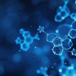 Abstract blue molecules background, chemical compounds for pharm