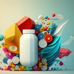 Pharmacology and pharmaceuticals, healthcare background with copy space. Generative AI illustration