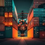 Shipping Container Port Illustration with giant cargo ships. Ai