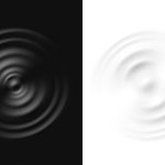 Drop or sound wave splash effects. Realistic water ripple. Round wave surfaces on black and transparent background