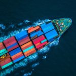 Aerial view from drone, Container ship or cargo shipping busines