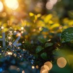 Words H2 hydrogen in bubbles on a forest background.H2 hydrogen innovation zero emissions technology. Reduce carbon dioxide and greenhouse gases production fuel station. renewable fuel green energy.