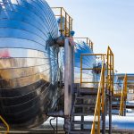 Few,Heat,Exchangers.,Oil,Refinery,(petrochemical),Plant.,Blue,Sky,Background.
