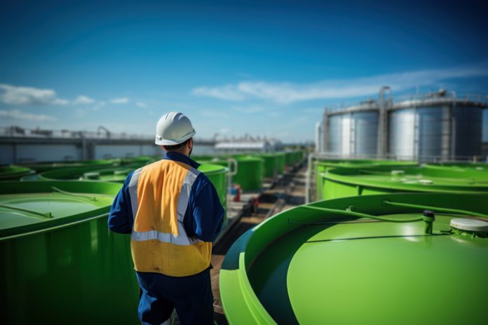 A bio-refinery technician overseeing the production of biogas fr