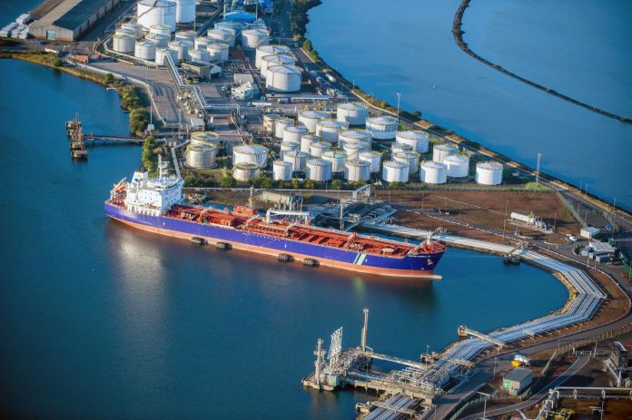Aerial view Grangemouth chemical plant and Grangemouth docks Port infrastructure__Medium Image_m22011