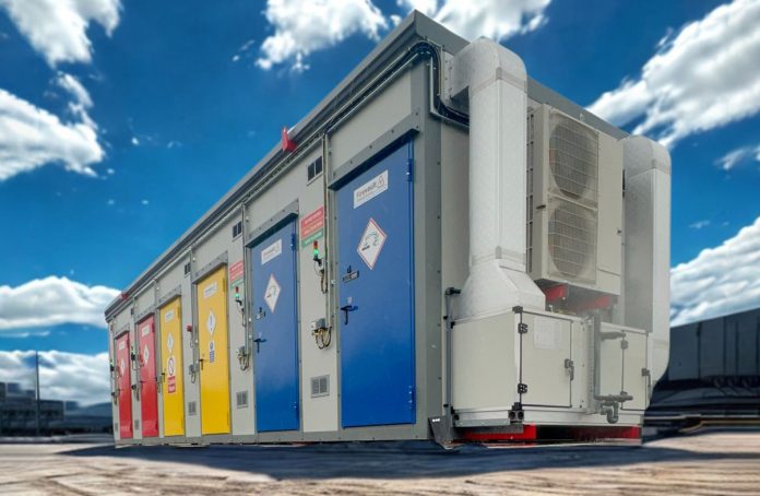Temperature-controlled hazardous material storage units designed to protect chemicals against extreme weather and changing environmental conditions